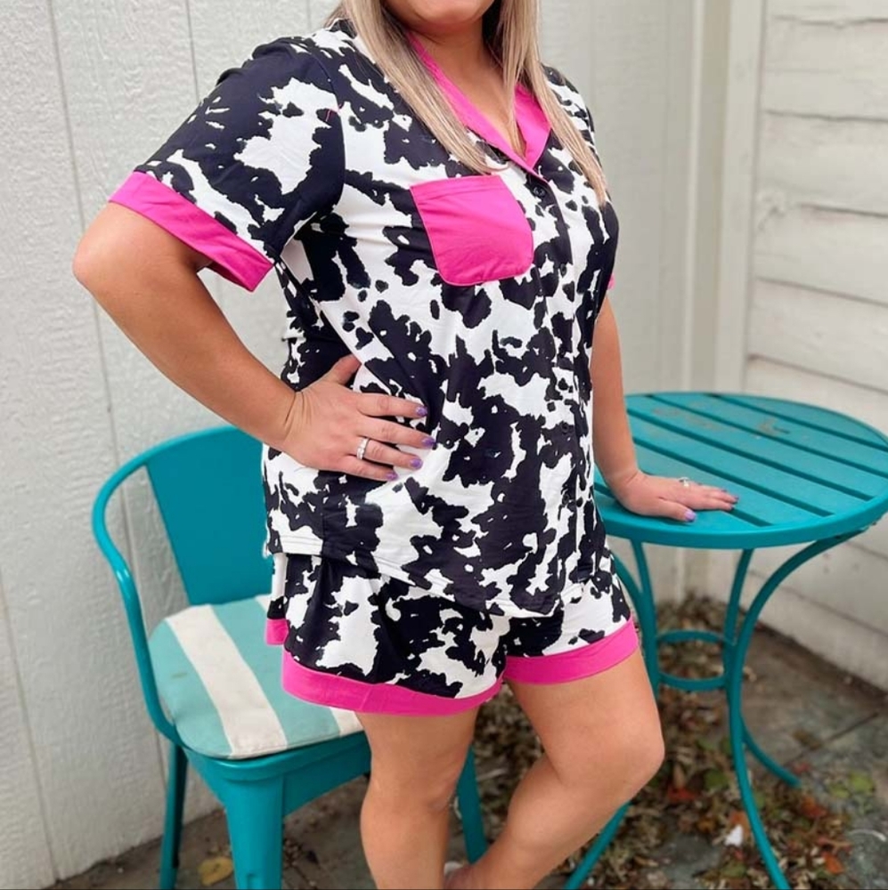 017 COW PRINT JAMS TOP & BOTTOMS COWGIRL PJS WESTERN PAJAMAS